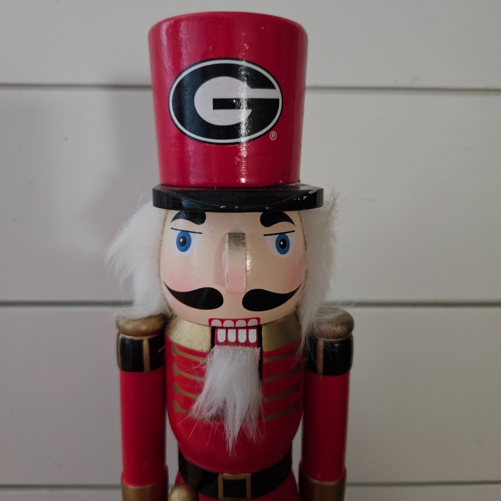 Georgia Bulldogs Wooden Nutcracker 12" Red Black Drum UGA FOCO Christmas Decor